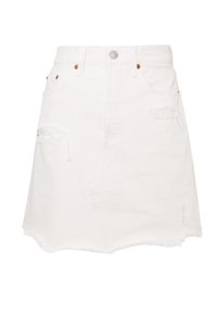 Bílá džínová sukně s obnovenými detaily, roztrženým lemem a dvěma bočními kapsami. Má klasický design s pěti kapsami a zapínání na kovový knoflík.