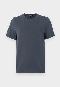 Donkergrijze T-shirt met korte mouwen en een ronde halslijn. Glad katoen, minimalistisch ontwerp en opgerolde mouwen voor een ontspannen pasvorm.