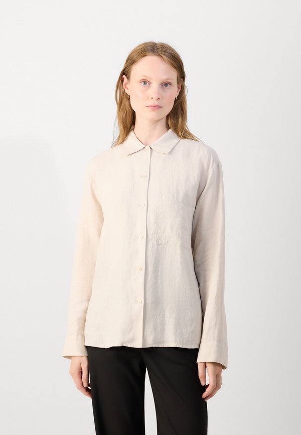 BLOUSE SHIRT COLLAR LONG SLEEVE  SOLID - Button-down blouse - silky stone2
