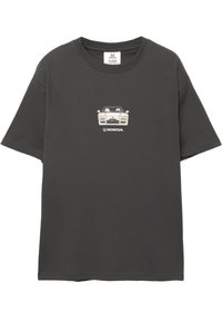 Mørkegrå T-shirt med et frontgrafik af en hvid Honda NSX sportsvogn og Honda-logoet nedenfor.