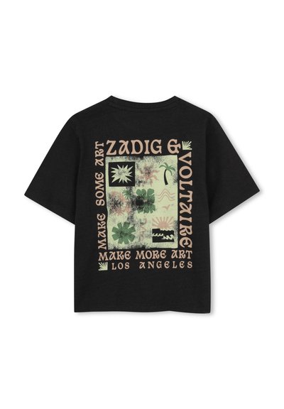Μαύρο T-shirt Zadig & Voltaire με αφηρημένα γραφικά φύσης, ήλιο, φοίνικα και το κείμενο «Make Some Art Make More Art Los Angeles» στην πλάτη.