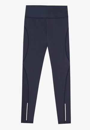 Leggings blu navy realizzati in tessuto elasticizzato, con una vita alta e cuciture laterali sagomate, dotati di accenti riflettenti agli orli delle caviglie.