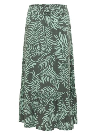 Cecil, MAXI SKIRT WITH BLÄTTERMUSTER - Maxinederdele - khaki