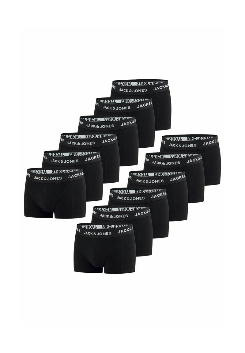 Zwarte boxershorts met een branded elastische tailleband met witte letters. De stof lijkt soepel en rekbaar. Set van twaalf paar.
