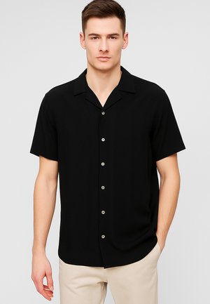 KURZÄRMELIGES MIT KNOPFLEISTE UND UMLEGEKRAGEN - Shirt - schwarz