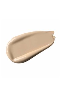 Crema beige con una texture liscia e lucida, spalmata in una linea curva. La superficie è uniforme, con una leggera lucentezza.