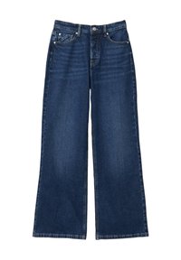 Vaa-leuk jeans i tumm blue denim, som har fem lommer, knappestopp og synlige stingdetaljer langs sømmene.