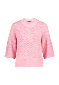Maglione rosa lavorato a maglia con maniche larghe e ampie a 3/4. Presenta un motivo testurizzato e bordo a costine sia nel collo che nell'orlo.