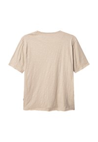 Beige short-sleeve T-shirt made of lightweight fabric, featuring a crew neckline and a relaxed fit with a subtle texture. Back view shown.