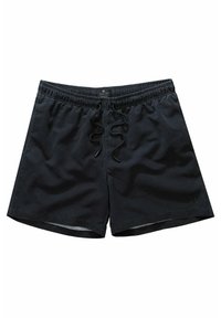 Pantaloncini da bagno neri realizzati in tessuto leggero, con una vita elastica dotata di cordino e una texture liscia.