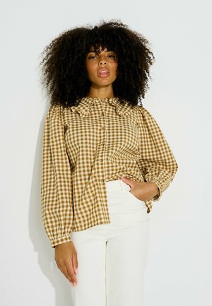 Grain de Malice, CHEMISIER COL CLAUDINE VICHY - Blusa - marron