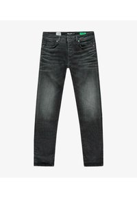 Donkergrijze jeans met een slanke pasvorm, gemaakt van denim, met subtiele vervagingen, vijf zakken en een logo op de tailleband.