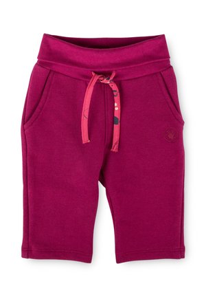 Fuchsia Shorts aus weichem Stoff, mit einem breiten Bund, Seitentaschen und einem Kordelzug mit einem bunten Muster.