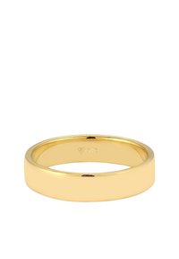 Guldfarvet ring med en glat, flad overflade og rundede kanter. Mærket med "375" indeni, der angiver 9K guld renhed.