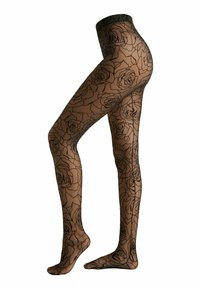 FLOCKED ROSES - Strumpfhose - black