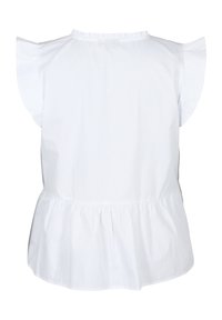 Top peplum bianco con maniche a volant, scollatura rotonda con dettagli in volant e in morbido cotone leggero.