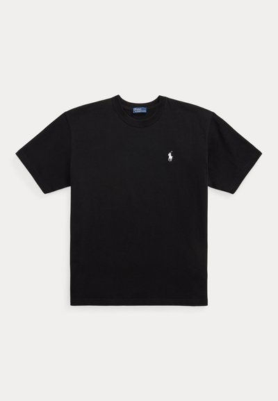 Must must lühikeste varrukatega ümara kaelusega T-särk, millel on vasakul rinnal väike valge brodeeritud Polo Ralph Laureni logo.