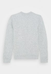 Šedá mikina se strukturovanou, měkkou tkaninou. Obsahuje kulatý výstřih a pružné manžety na rukávech a v pase. Zobrazeno ze zadní strany.