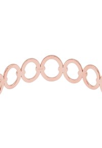 Bracciale in oro rosa con anelli ovali interconnessi, finitura lucida e superficie liscia. Presenta la dicitura incisa "S.steel" su un anello.