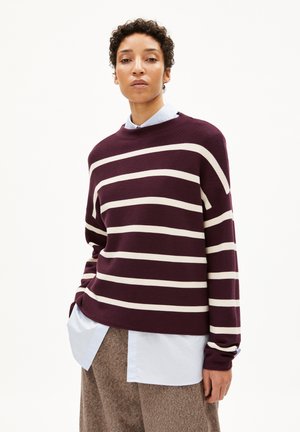 MERINAA STRIPES - Pullover - dark cranberry-oatmilk