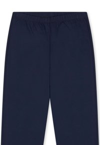 Hose mit elastischem Bund in Marineblau, aus glattem Stoff, mit geradem Bein und ohne sichtbare Muster oder Akzente.