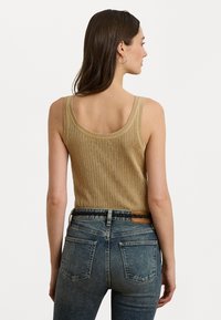 Lauren Ralph Lauren Rib Knit Linen Blend Sweater Tank Top - Topper - camel