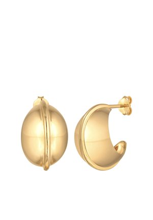 Ohrringe in Goldoptik mit einem glatten, abgerundeten Design. Sie verfügen über eine nahtlose Form und subtile Rillendetails, die mit einem sicheren Steckverschluss abgeschlossen sind.