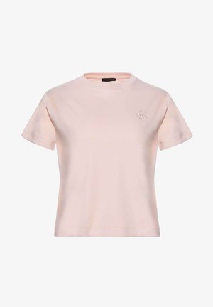 Korte mouw crew neck t-shirt in lichtroze katoen, met een subtiel geborduurd logo op de borst en een klassieke pasvorm.