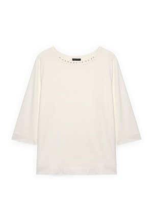 Fiorella Rubino, T-SHIRT CON STRASS E BORCHIE - Langærmet T-shirt - bianco