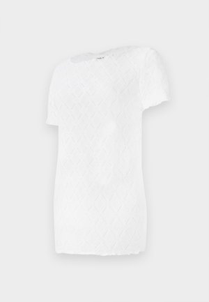 Bijela majica kratkih rukava s teksturiranim dijamantnim uzorkom i okruglim izrezom, izrađena od lagane tkanine.