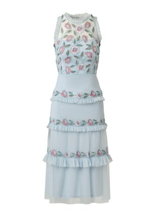 Adrianna Papell, RUFFLE BEAD MESH MIDI DRESS - Cocktailjurk - elegant sky multi
