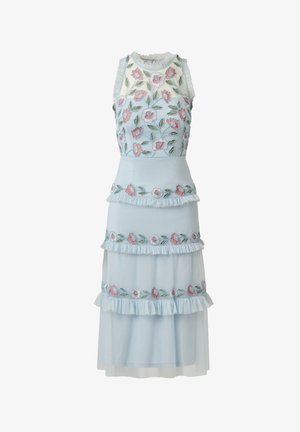 Adrianna Papell, RUFFLE BEAD MESH MIDI DRESS - Robe de soirée - elegant sky multi
