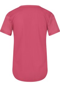Kortærmet skjorte i pink, lavet af letvægtsstof. Har en rund halsudskæring og glat tekstur med en lige kant.