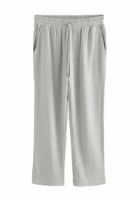 Lys grå, strækbare sweatpants med elastisk talje, snøre og to sidelommer. Har en glat tekstur og en afslappet pasform.