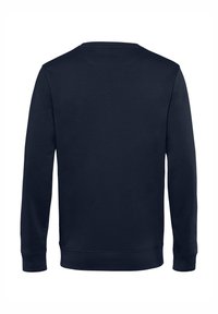 Felpa blu navy, realizzata in tessuto morbido, con maniche lunghe e scollatura rotonda. Presenta polsini e orlo a costine; vista posteriore semplice.