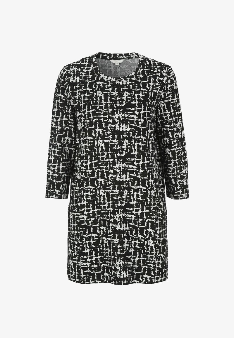 Zwart-wit abstract patroon met lange mouwen, tuniek met ronde hals en een rechte pasvorm.