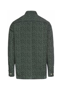 Mørkegrøn skjorte med blomster mønster, knap-ned krave, lange ærmer og knapmanchetter. Glat tekstur, alsidigt design.