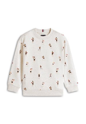 Φωτεινή μπεζ φούτερ με μικρές τυπωμένες εικόνες καλαθοσφαιριστών σε διάφορες στάσεις σκορπισμένες σε όλο το ύφασμα.