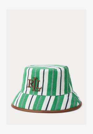Lauren Ralph Lauren STRIPED LEATHER-TRIM CANVAS BUCKET HAT - Platmale - green