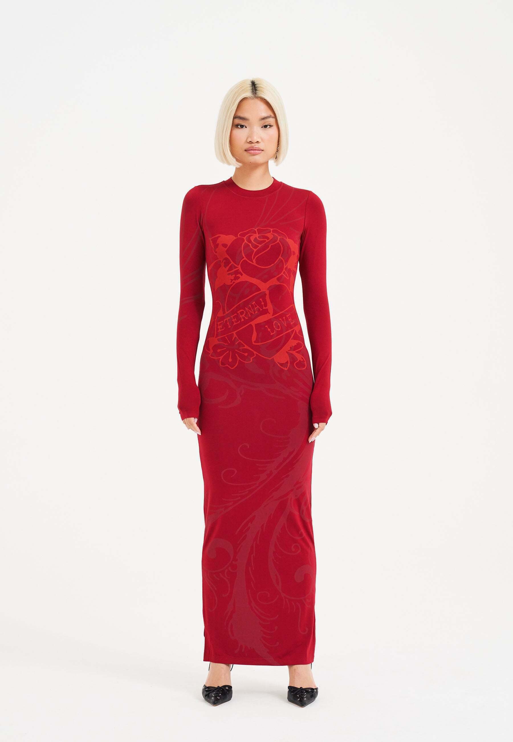 Ed Hardy ETERNAL LOVE - Maxi dress - syrah/dark red - Zalando