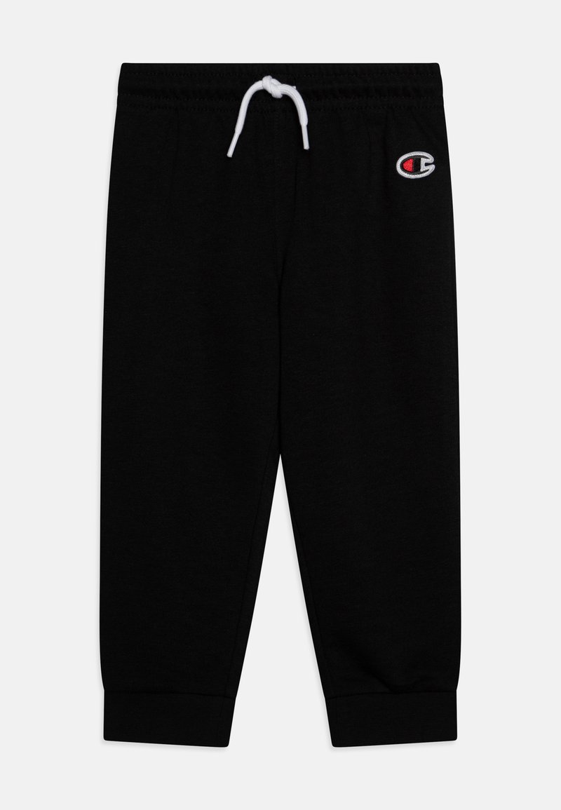 Schwarze Jogginghosen mit einem weißen Kordelzug, elastischem Bund und Bündchen. Verfügt über ein kleines gesticktes Logo auf der Vorderseite. Weicher Stoff.