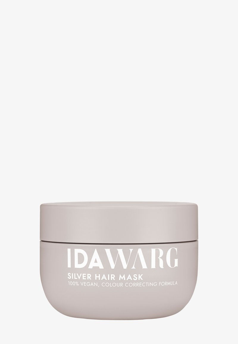 Maska do włosów IDAWARG w jasnobeżowym opakowaniu. Posiada wyraźny biały napis, okrągły kształt i gładką matową fakturę. Formuła 100% wegańska.