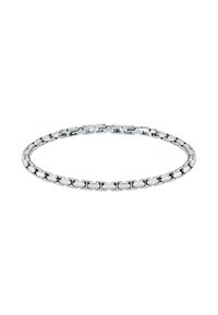 Braccialetto in argento con forme ovali collegate. Texture liscia, finitura lucida e chiusura sicura. Design leggero e minimalista.