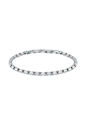 Braccialetto in argento con forme ovali collegate. Texture liscia, finitura lucida e chiusura sicura. Design leggero e minimalista.