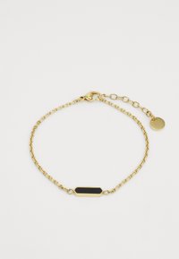 Goldkette-Armband mit einem verlängerten Akzent aus schwarzem Emaille. Verfügt über einen sicheren Karabinerverschluss und eine verstellbare Kettenlänge.