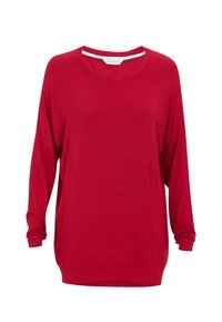 Rode longsleeve top met ronde halslijn, gemaakt van lichtgewicht stof. Voorzien van raglanmouwen en een ontspannen pasvorm. Minimalistisch design zonder versieringen.