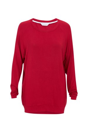 Rode longsleeve top met ronde halslijn, gemaakt van lichtgewicht stof. Voorzien van raglanmouwen en een ontspannen pasvorm. Minimalistisch design zonder versieringen.