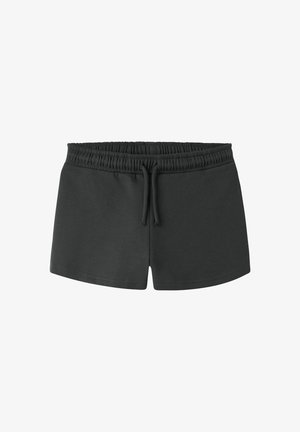 Shorts avec taille élastique noire, cordon de serrage à l'avant, ourlet droit et design simple et uni.