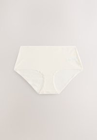 White high-waist women's seamless underwear with full coverage and soft fabric, laid flat on a light background.