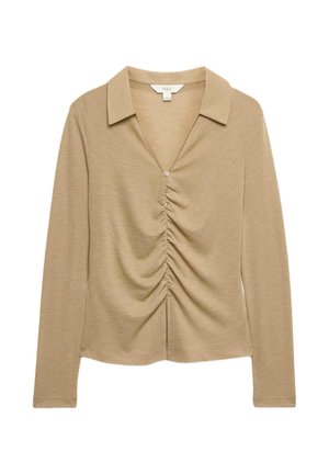 Marks & Spencer, RUCHED FRONT BUTTONED TOP. - Long sleeved top - beige